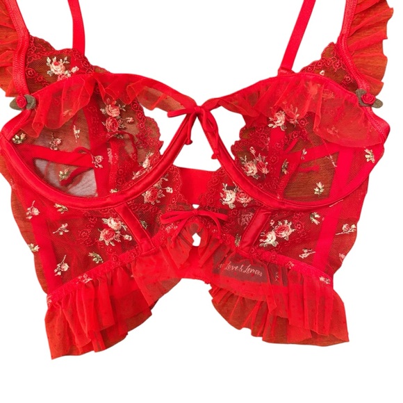 For Love & Lemons Red Lace & Mesh Underwire Bustier Bra SZ. XXS - Picture 4 of 16